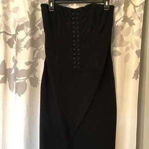 NWT Black Lace-up Strapless Dress